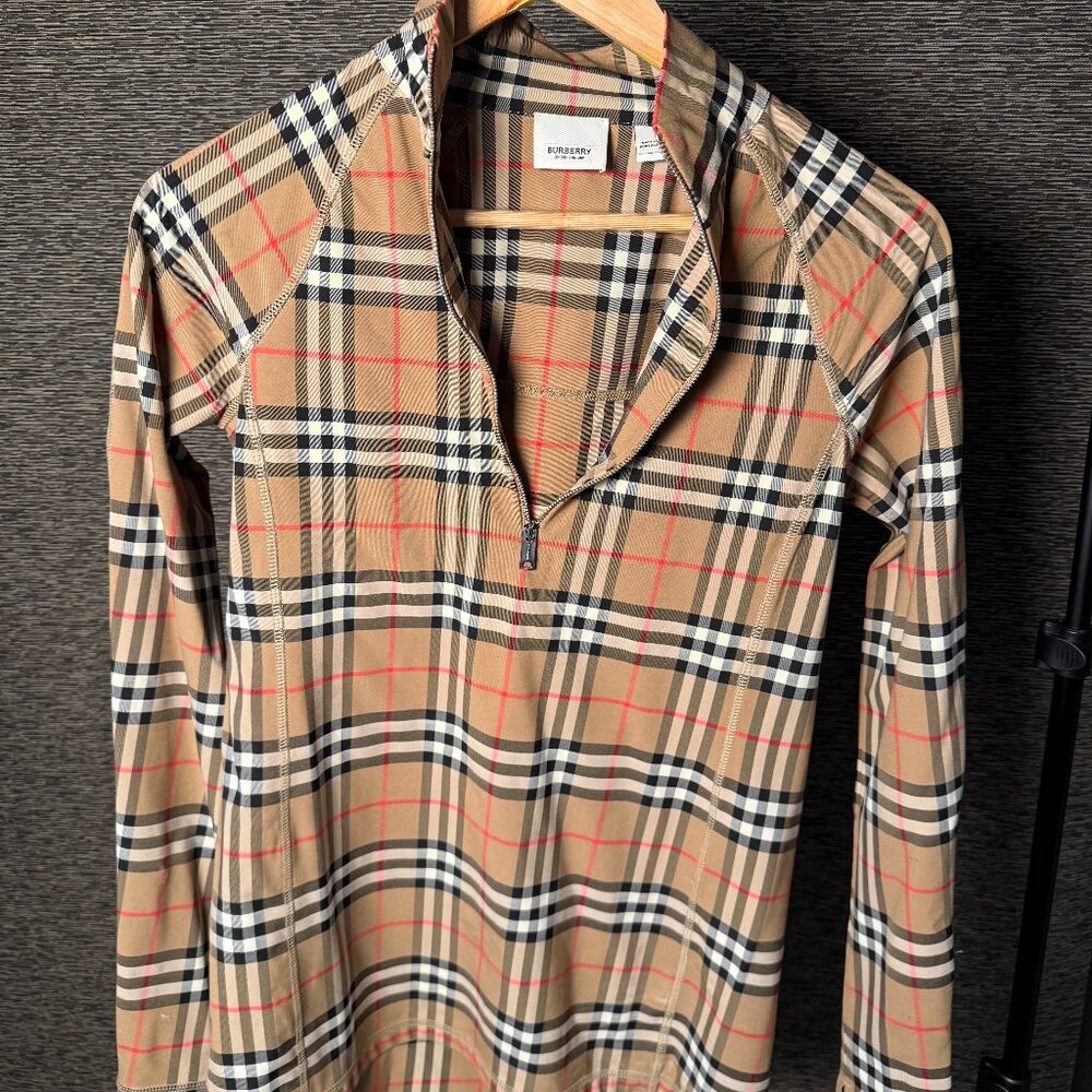 Burberry Vintage Check Quarter-Zip Long Sleeve Top